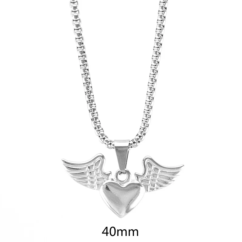 Women Necklace Heart With Angel Wing Charm Pendant Stainless steel Jewelry Box Chain Collar Choker