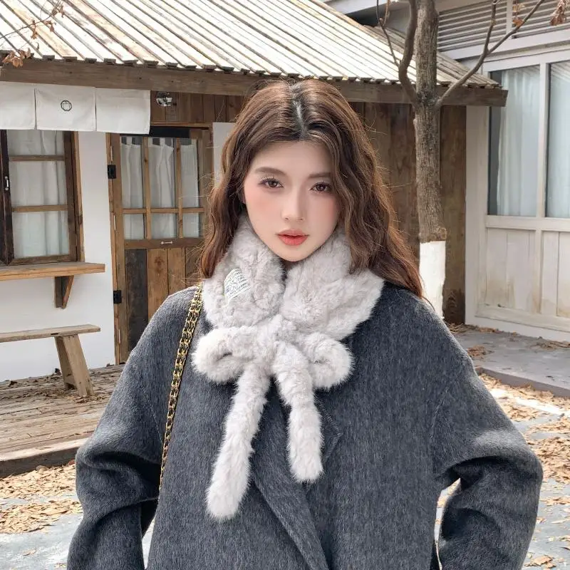 

**Women Soft Plush Scarf Winter Thicken Warm Faux Rabbit Fur Snood Scarves Outdoor Cold-proof Neck Collar Neckerchief