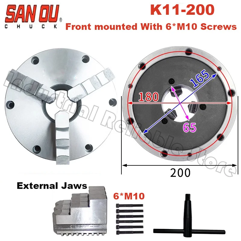 شنت الجبهة مع ستة ثقوب SANOU K11 200 8 "3 مخرطة الفك تشاك دليل المعادن ذاتية التمركز K11-200 تشاك مع مسامير M8 أو M10