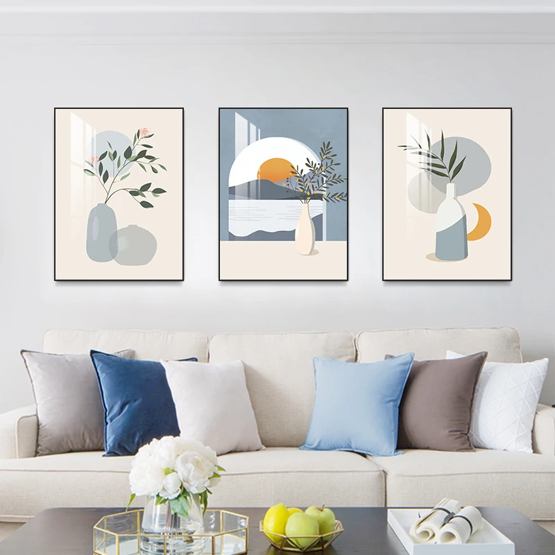 Nordic-style living room decoration abstract triptychs INS-style still life paintings Morandi-colored artistic home decorations