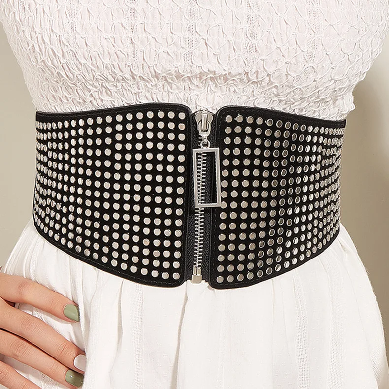 

European and American Retro Waist Seal Women's Versatile Waist Willow Extra Wide Belt Fashionable Black Elastic Belt Women