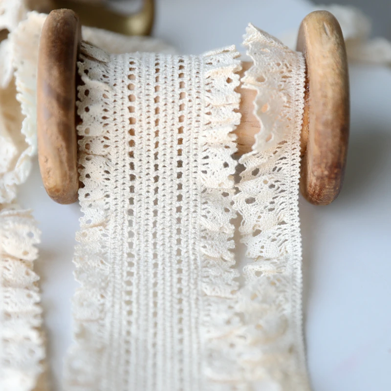 2 Meters 2.2-5.5cm wide Ivory Cotton Ruffles Lace Trim Dress Skirt Decoration Lace Accessories Lace Ribbon