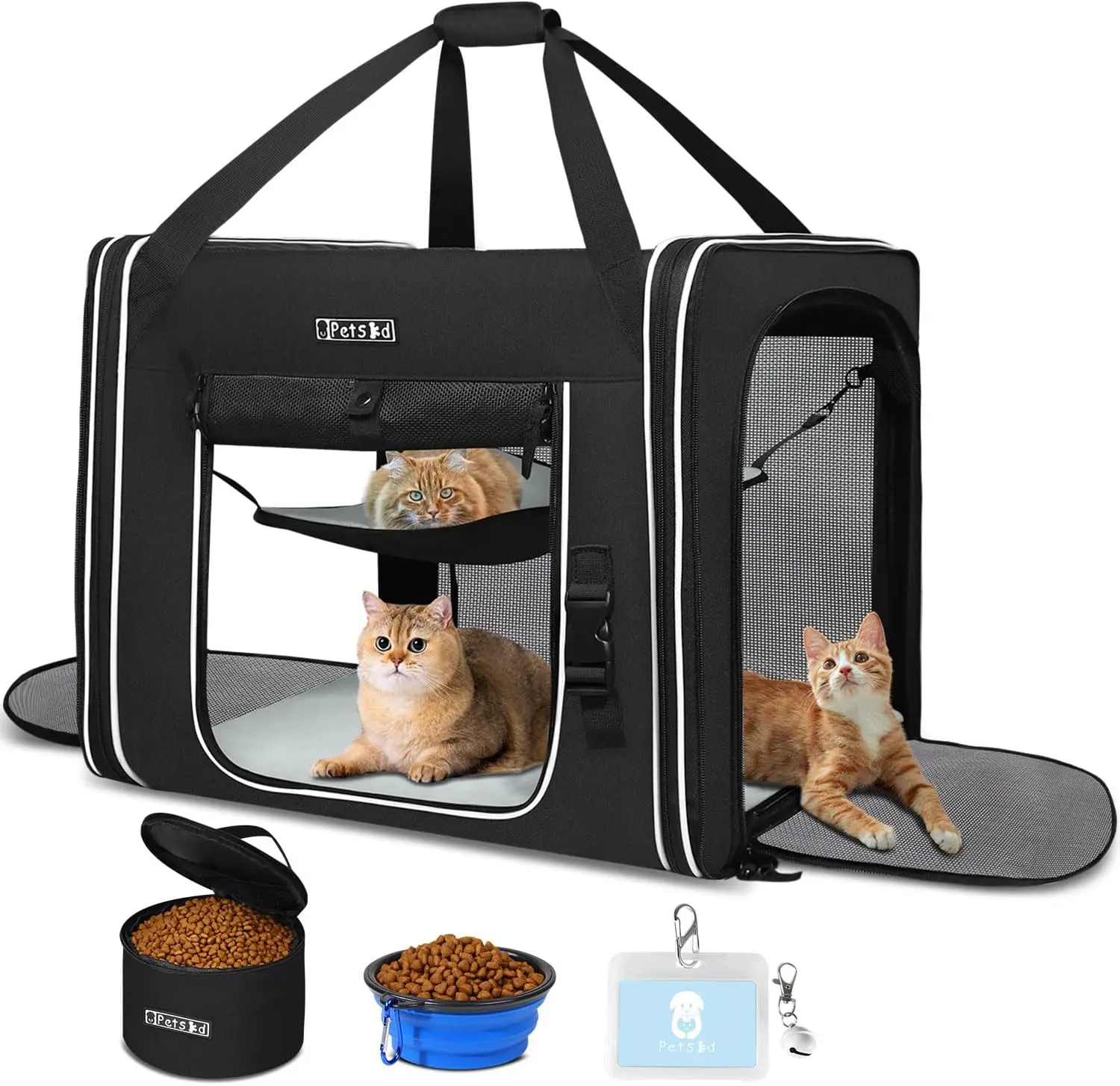 

Combinable Large Pet Carrier for Cats and Dogs, 18x17x17 Inches with Food Bag, Bowl, Safety Zippers for Travel