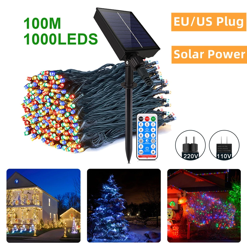 Christmas New Year Holiday Lighting 10M-100M Outdoor Solar String Fairy Light Solor/EU Plug/US Plug Balcony Party Wedding Decor