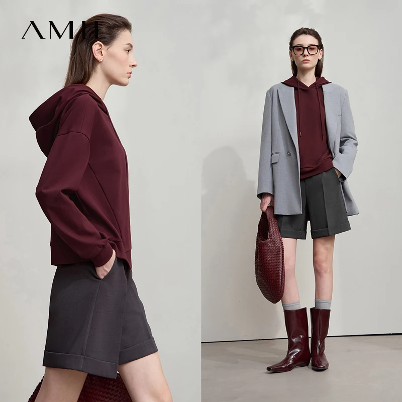 AMII Minimalistischer Damen-Kapuzenpullover aus Baumwolle, 2025, Herbst, Streetwear, Sweatshirts, Buchstaben-Stickerei, lose Hoodies, lässiger Pullover 12543134