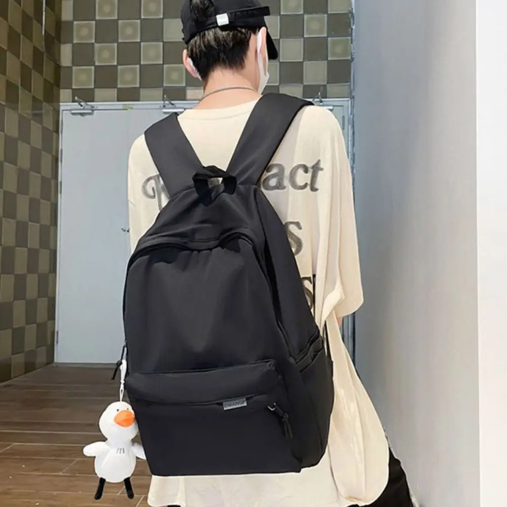 Large Capacity Backpack Casual Look Japanese Style Students Schoolbag with Pendant Multiple Pockets Teenage Nylon Book Bag