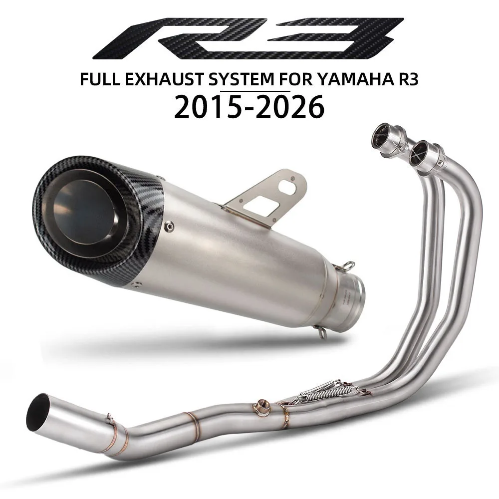For Yamaha YZF-R3/R25 MT03 MT25 MT-03/25 2015-2026 Racing Exhaust Full System Kit Motorcycle Front Manifold Three Layers Muffler