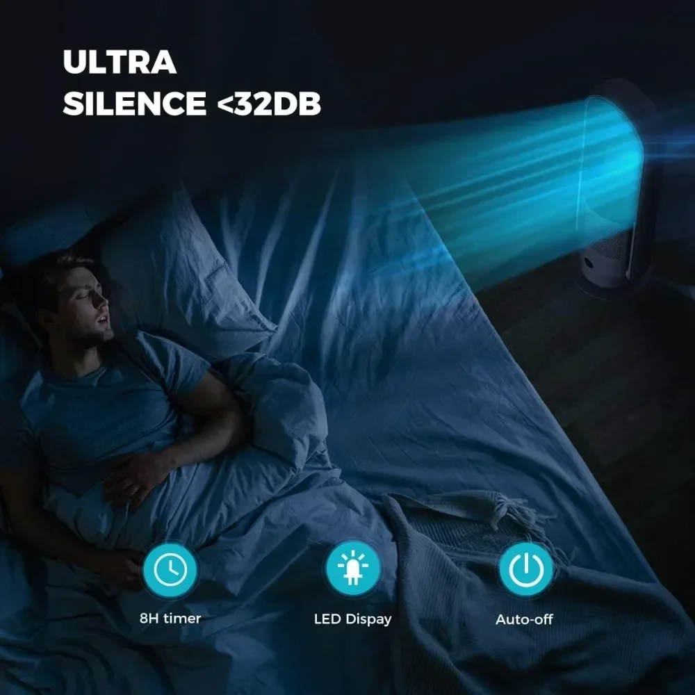 مروحة برجية وتنقية الهواء في واحد، فلتر HEPA الحقيقي 99.97% وبر حبوب اللقاح والغبار الدخاني، مروحة برجية متأرجحة مع