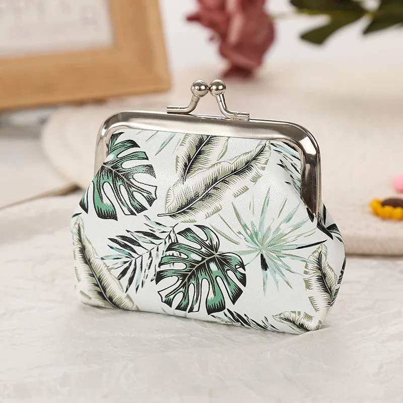 Bolsa de couro PU para mulheres, estilo floresta tropical, sacos de dinheiro pequeno, mini carteira, porta-bolsas, moda, 12 peças