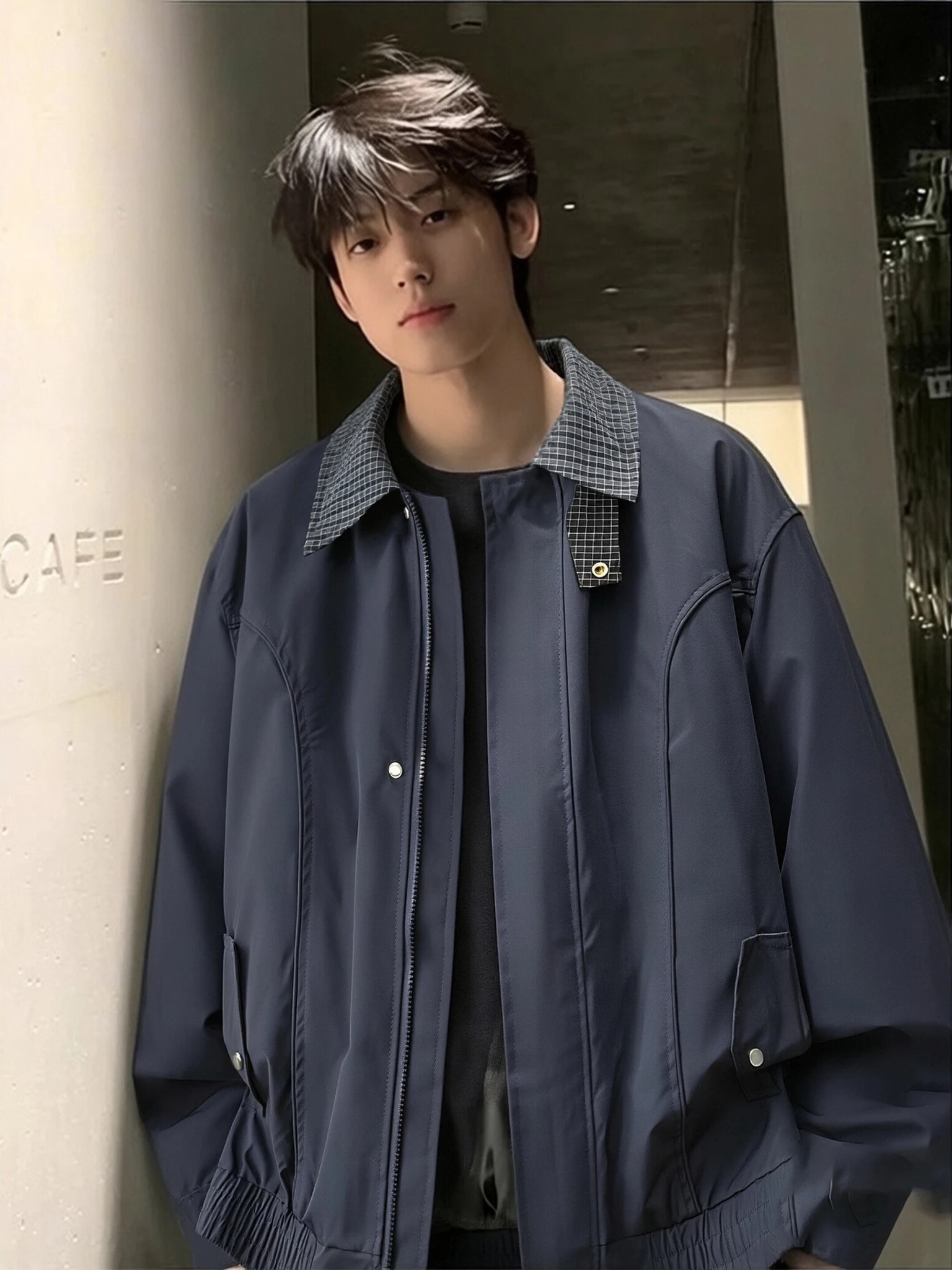 

Мужской комплект Cleanfit: рубашка в клетку и куртка-бомбер в американском уличном стиле, весна-осень, свободный крой, молодежный образ