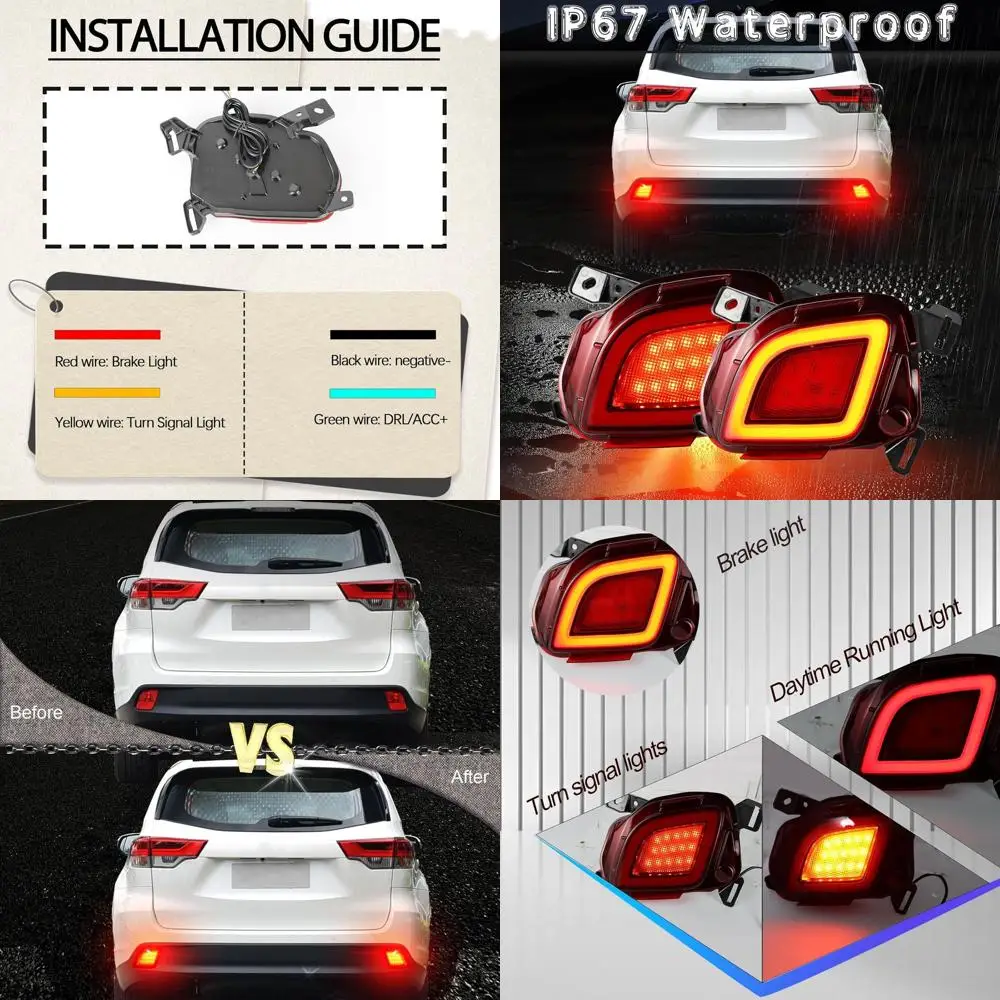 

LED Rear Fog Lights, DRL, Brake & Turn Signal for 2015-2018 Toyota Highlander with Red Lens