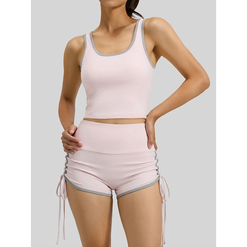 2026 Women Lightweight Breathable 2 Piece Yoga Set with Fixed Built-in Pads Moisture Wicking Slim Fit Versatile Pilates Clothes