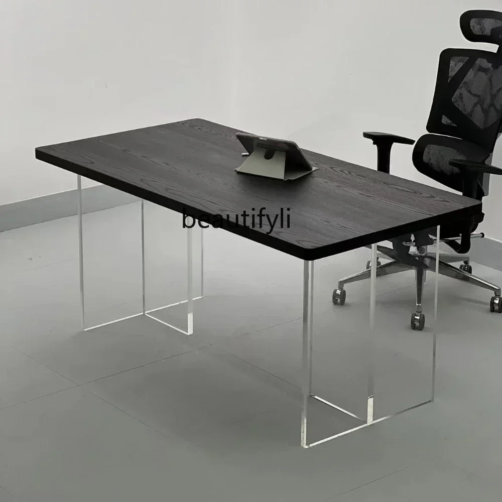 

Solid Wood Suspension Acrylic Dining Table Modern Minimalist Dining Table Living Room Oak Desk