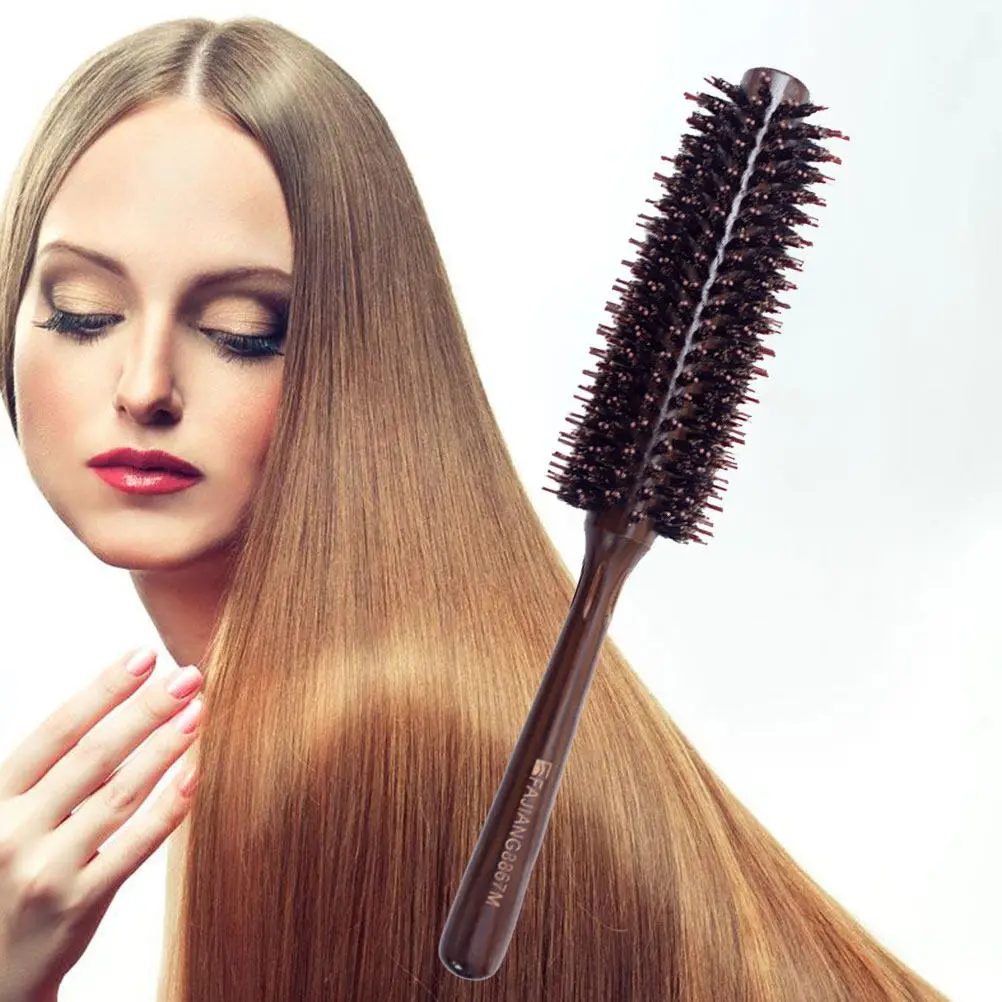 

Round Comb Hair Brush Boar and Nylon Bristles Ergonomic Wood Handle for Daily Hair Styling Blow Dry Curling Shine Frizz Control