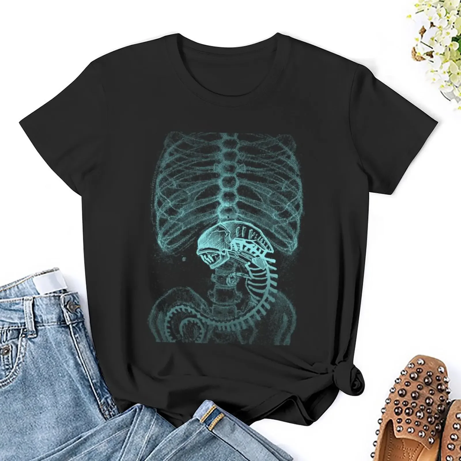 Classic Radiography, Alien T-Shirt tees Short sleeve tee female t-shirt dress for Women long