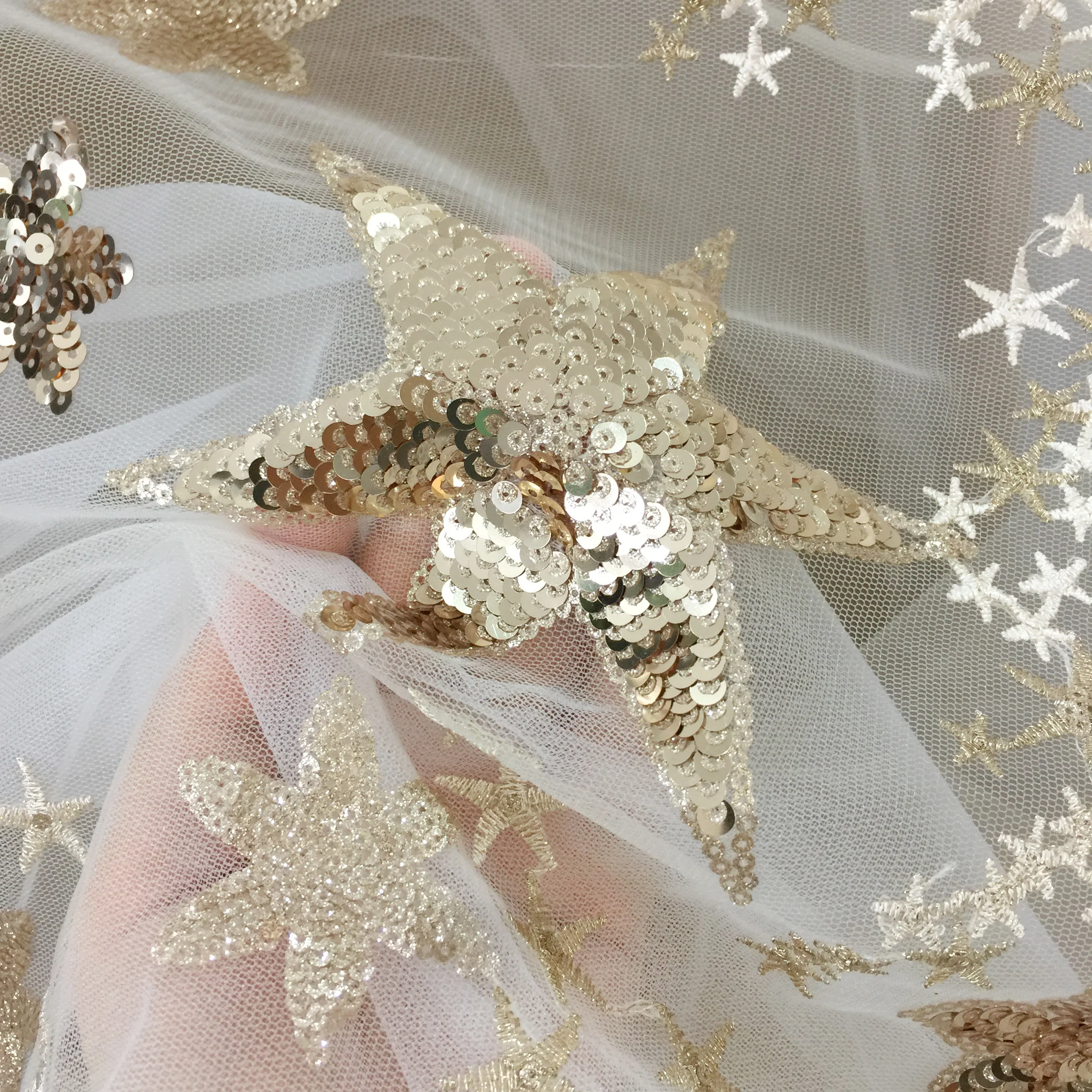 1yard price mesh star sequin fabric wedding dress stage dress DIY accessories