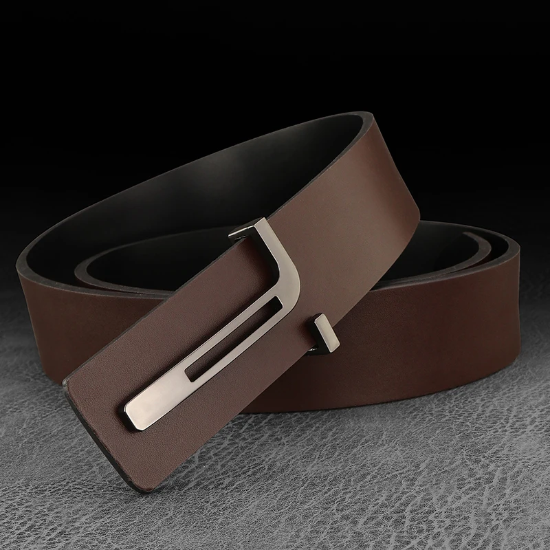 Casual T Letter Belt Men High Quality Leather Smooth Buckle Personality Belt Young Men Fashion Casual Cowhide Ceinture Homme