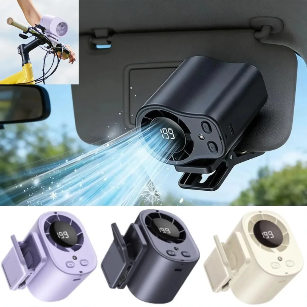 USB Charging Mute Powerful Airflow Clip Fan LED Digital Display Cooling Function Car Clip-on Mini Fan Portable Car Electric Fan
