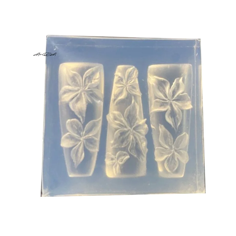 Molde 3D para decoración de uñas, diseño de flor de lirio curvada, plantilla de silicona transparente para decoraciones de uñas DIY, 1 ud.