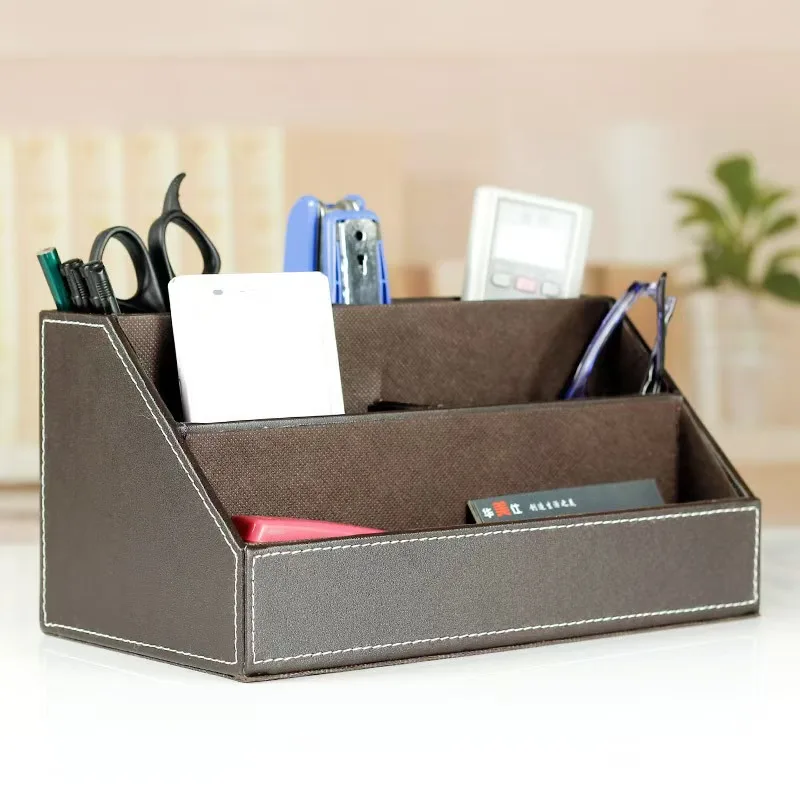 Boîte de rangement multifonctionnelle en cuir, blanchiment en bois, bureau à domicile, évaluation de la papeterie, stylo, cartes