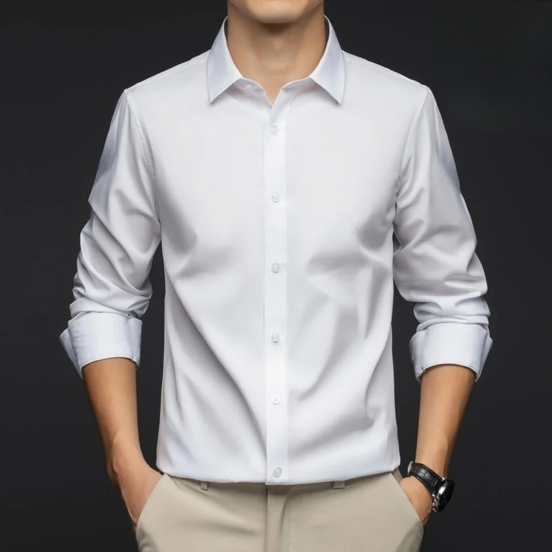 New Men Shirts Long Sleeve Dress Shirts For Men Slim Fit Camisa Social Business Blouse White Blue Office Shirt Male Clothing