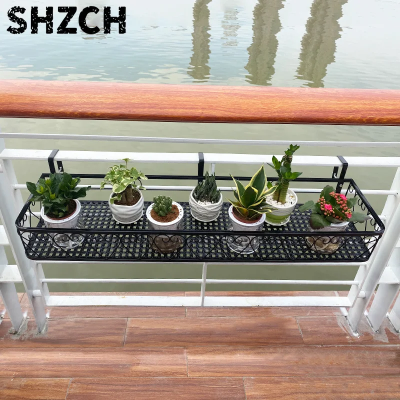 Maceta colgante para balcón, soporte de flores de hierro para barandillas, ventana, estante suculento, estante Vertical para jar