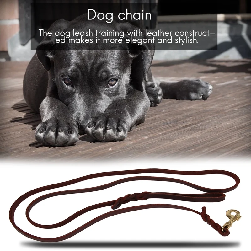 2M Long Leather Braided Pet Dog Walk Traction Collar Strap Training Leash Lead