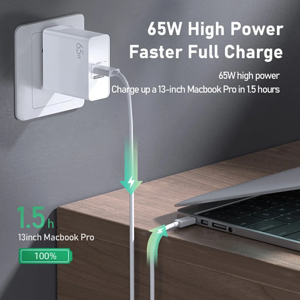 UYUXIO 65W Phone Charger Wall Adapter 2 in 1 Gan Super Fast Charging  for Macbook iPad  iPhone 16 15 Pro Max Samsung All Phone