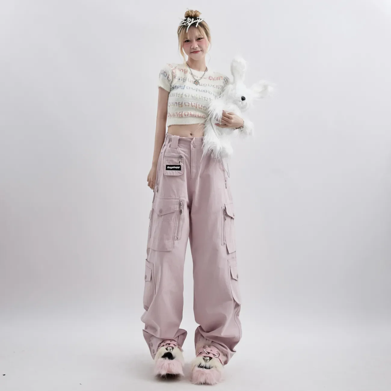 Oversize Y2k Aesthetic Loose Parachute Pants Women\'s Pink Cargo Pants Vintage Harajuku High Waist Baggy Trousers 2000s Clothes