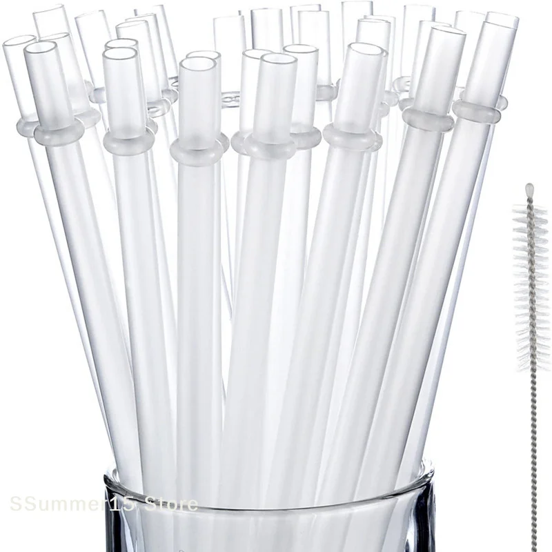 【R】10 Pcs White Glitter Plastic Straw 9 Inches Long Reusable Hard Drinking Straws For Tumbler Mug Cup Bottle