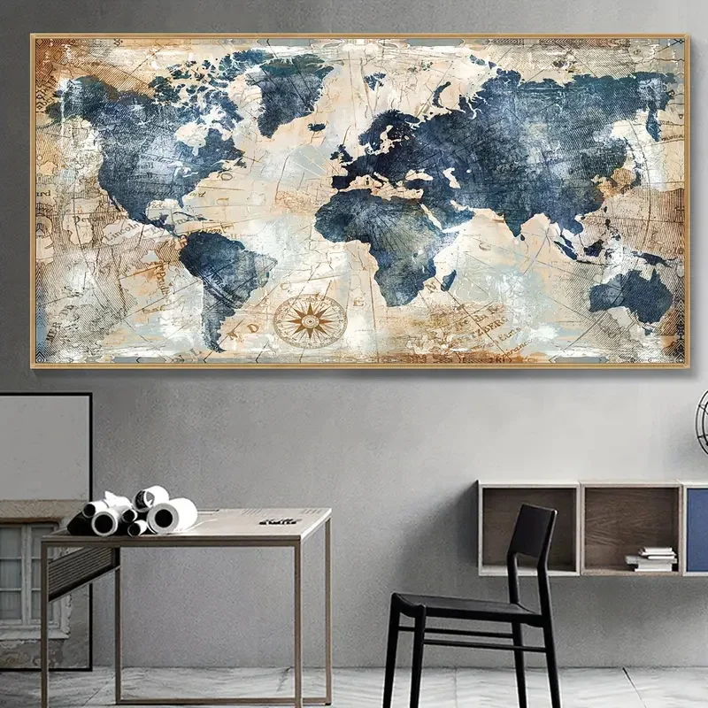 1pc Canvas Poster Vintage Art World Map Poster Decor Wall Art Posters Bedroom Living Room Corridor Wall Decoration Ideal Gift view 4