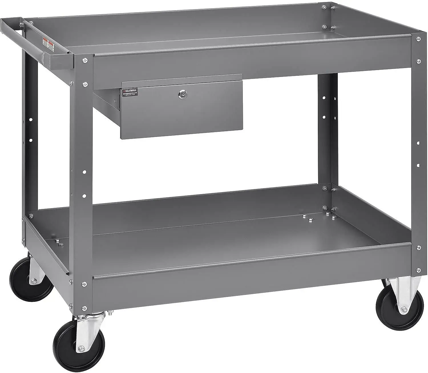 Industrial 2 Shelf Deep Tray Steel Stock Cart, 500 Lb. Cap. with 1 Drawer, 36