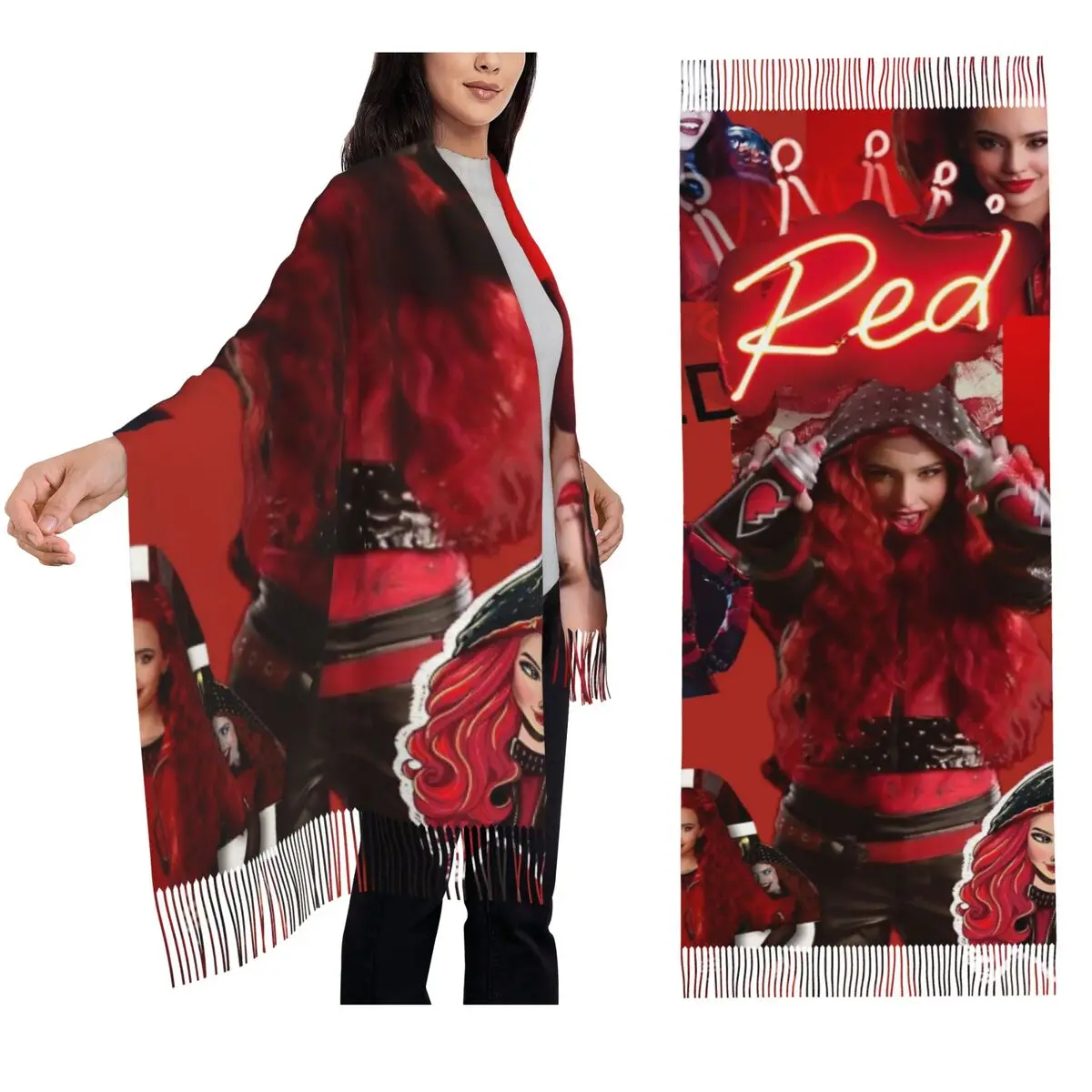 

Descendants The Rise Of Red Accessories Scarf Tassel Scarves Women Soft Warm Shawls and Wraps Large Fall Winter Shawl Wrap
