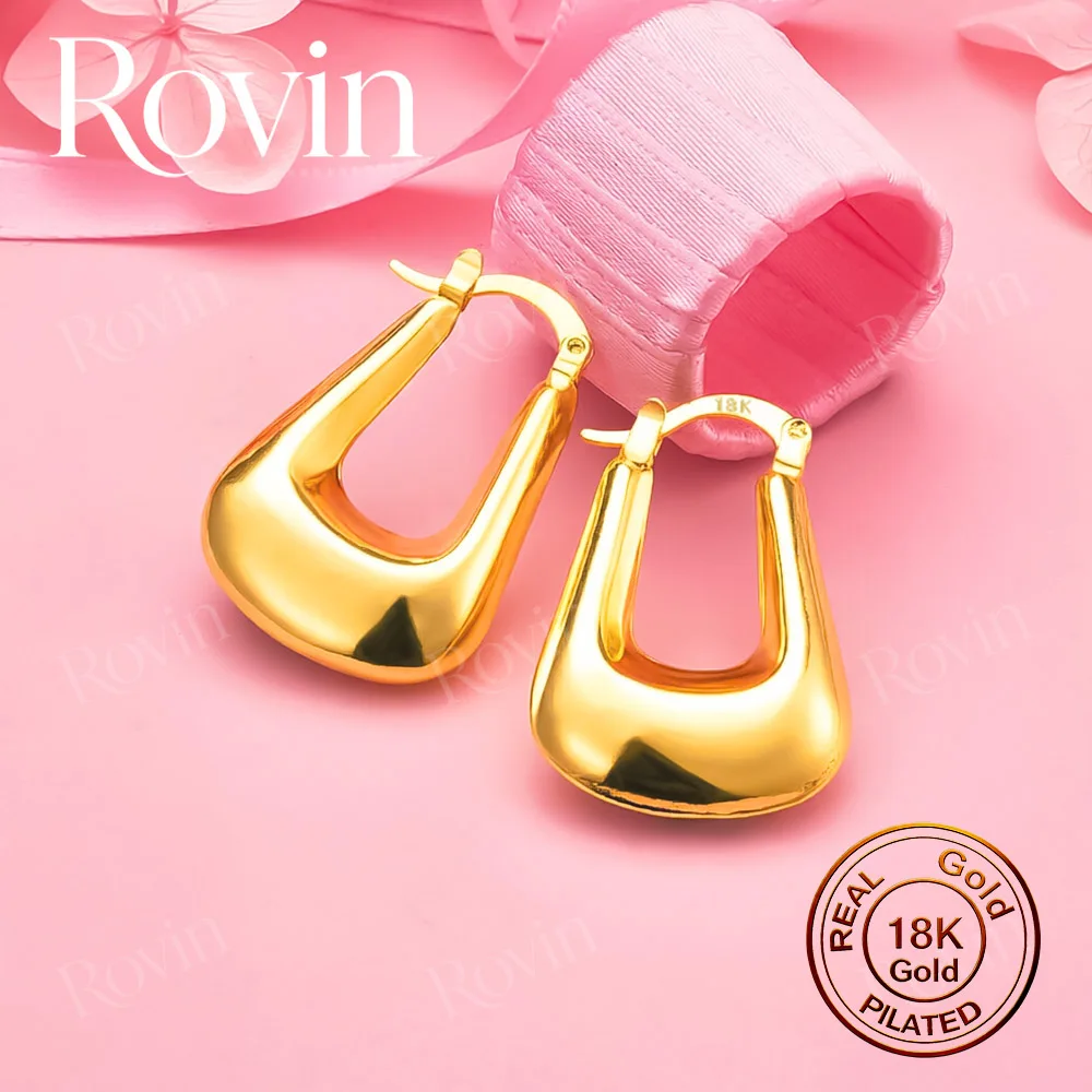 18K Gold 25mm Minimalist Smooth U-Shaped Earrings – Stylish Wedding Jewelry & Gift for Women