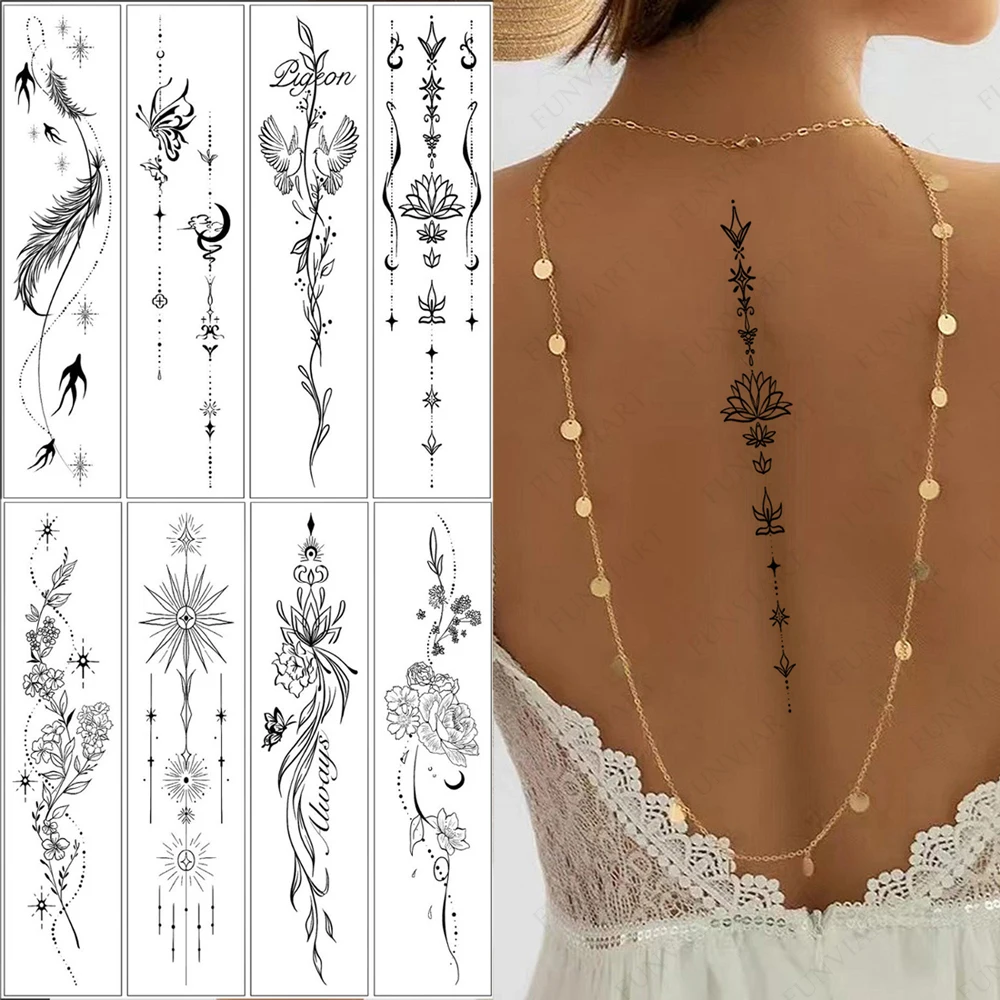 8pcs Flower Temporary Tattoo for Women Moon Floral Lotus Buttferfly Tattoo Sticker for Hand Arm Back Body Disposable Fake Tattoo