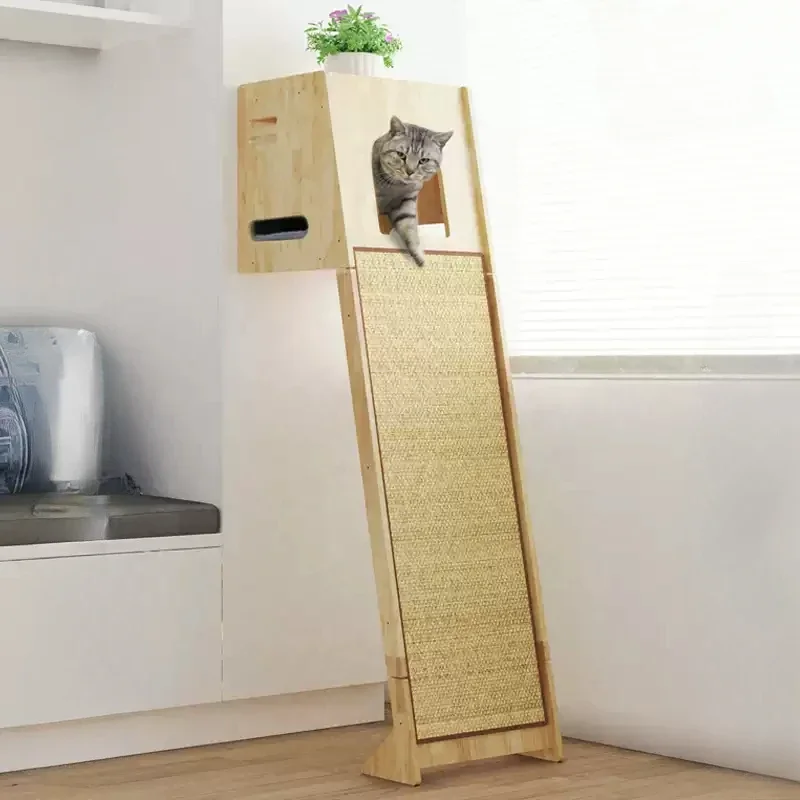 Solid Wood Cat Scratcher Board Integrated Cat Bed Climbing Frame Super Large Articles for Cats Detachable Velcro Pet Products