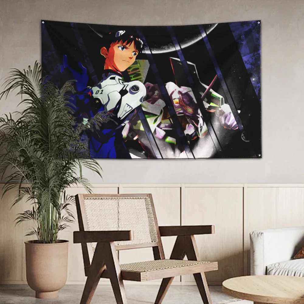 Anime Flag Polyester Digital Printing Banner 4 Sizes for Garage Wall Art Out Door Decoration E-evangelions With Brass Grommets