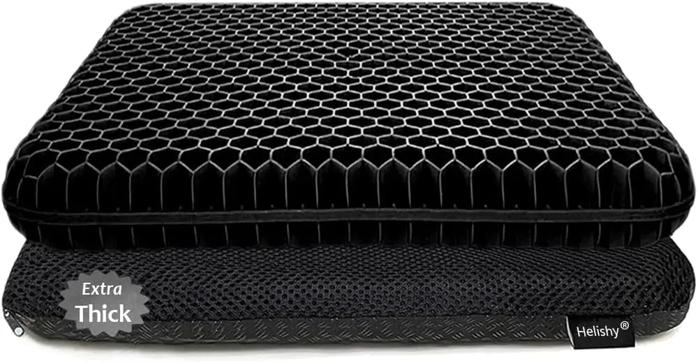 Gel Seat Cushion, Double Thick Breathable Honeycomb Design Absorbs Pressure Points with Non-Slip Cover for Office Chair Car