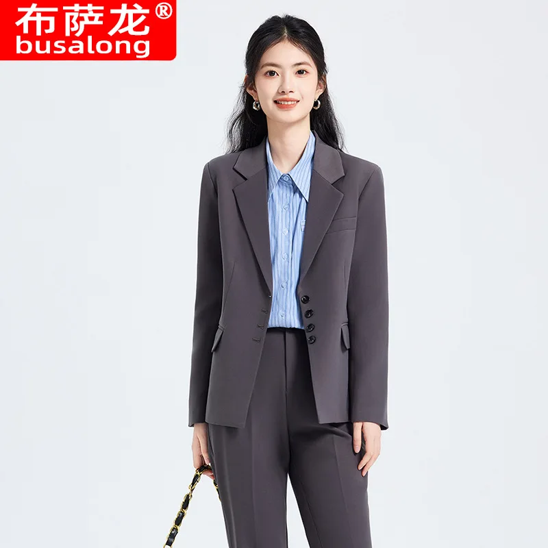 

Серый костюм, весенний новый комплект для собеседования на рабочем месте, официальная спецодежда, профессиональный костюм для поездок на работу, профессиональный женский комплект брюк