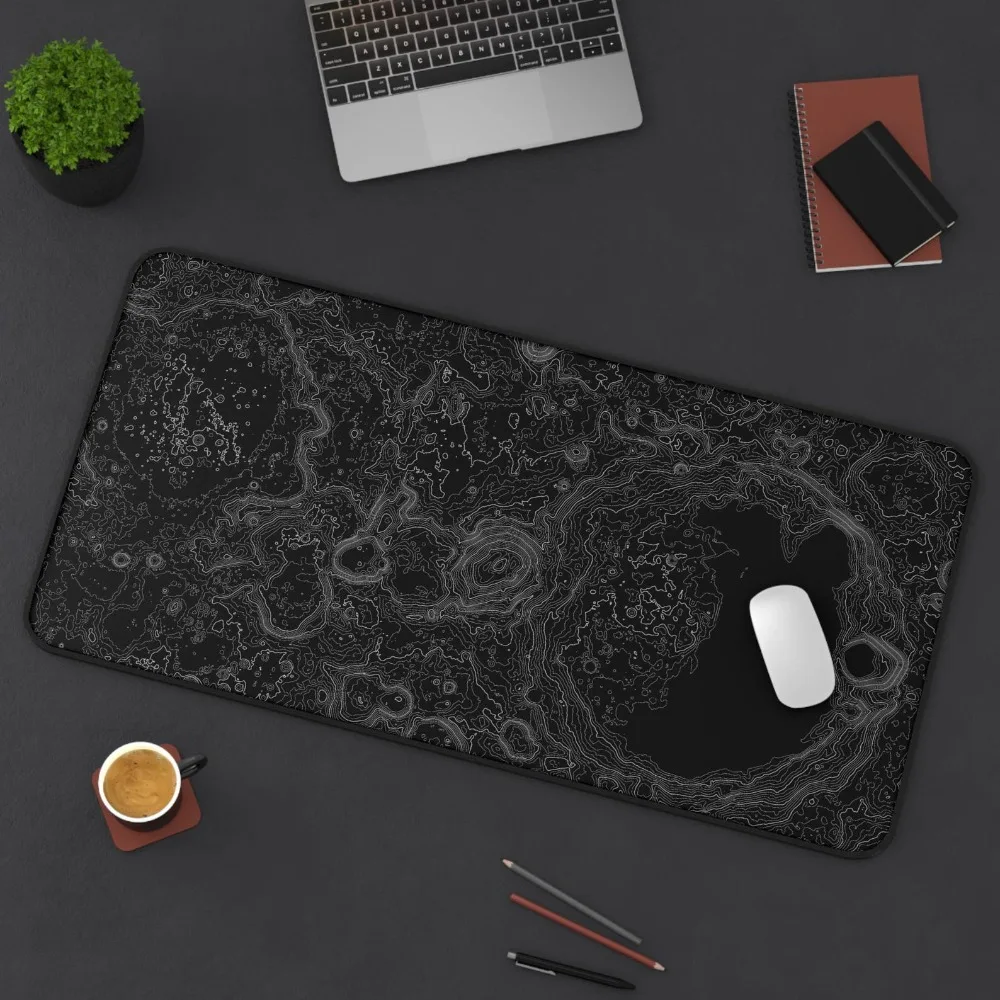 Moon Topographic Desk Mat, Black Contour Mouse Pad, Moon Relief Map,pc accessories  alfombrillas para escritorio tapis de souris