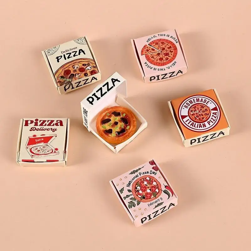 5/10 Pcs 1:12 Dollhouse Miniatures Pizza Box Model Doll House Accessories Decor Simulation Mini Food Toys Pretend Play Toys DIY