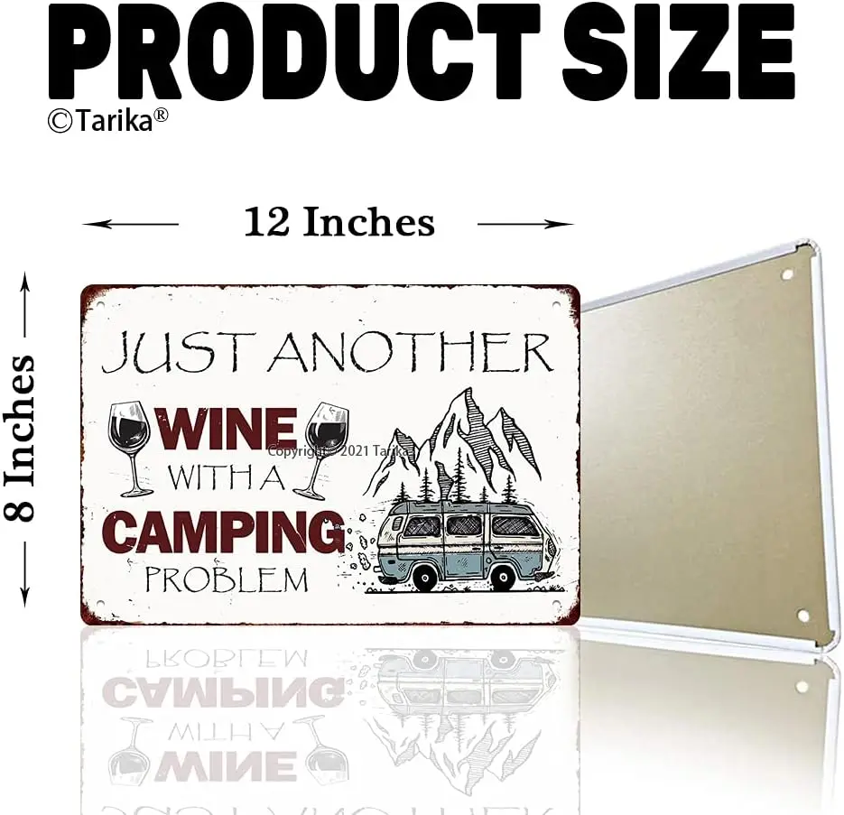 Vintage Metal Tin Sign Wall Plaque, Just Another Wine Drinker With A Camping Problem, Outdoor Street Garage Home Bar