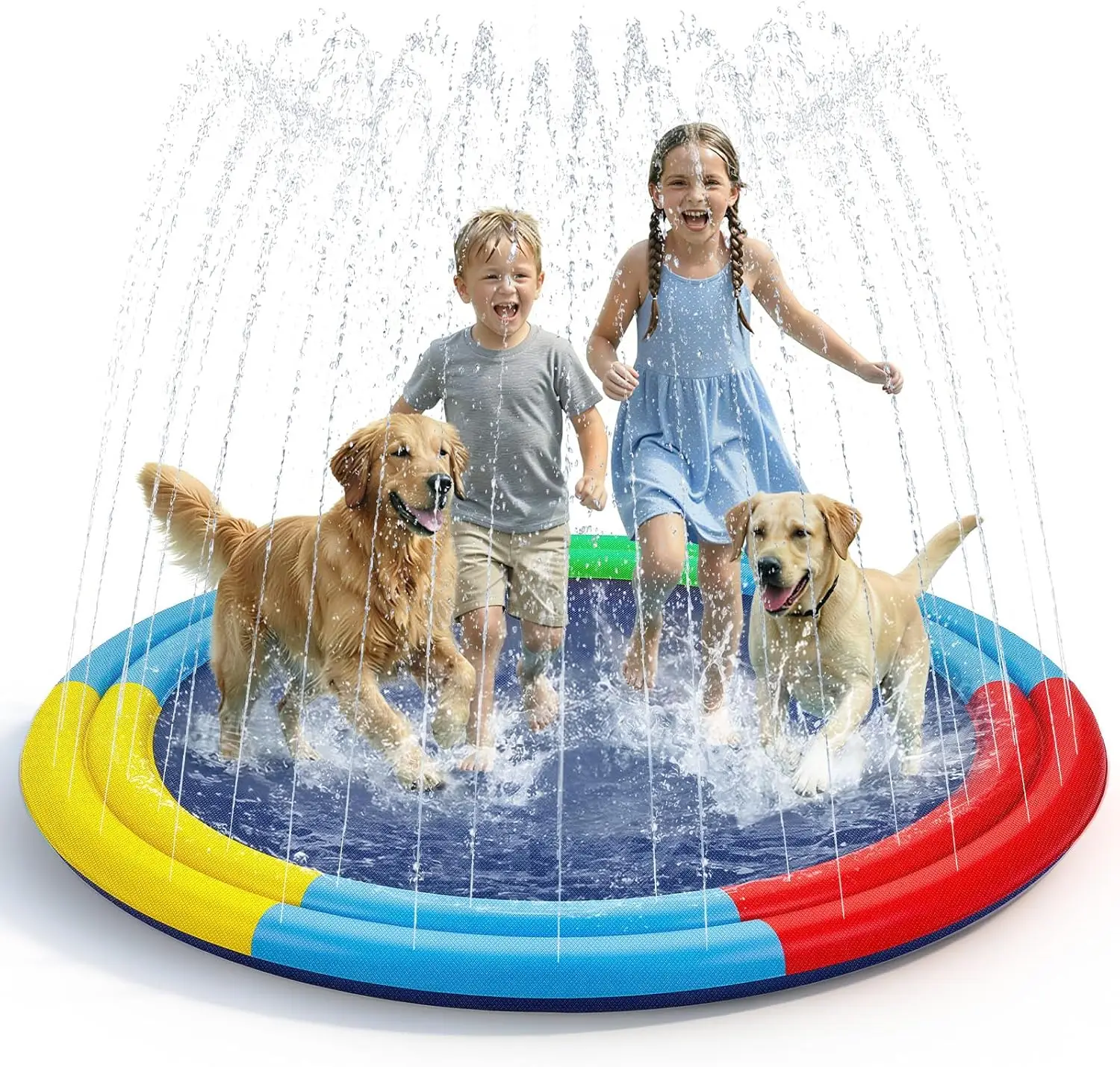 Sprinkler Play Mat PVC Material Large Size Non-Slip For Kids & Dogs For Toddlers Summer Blue
