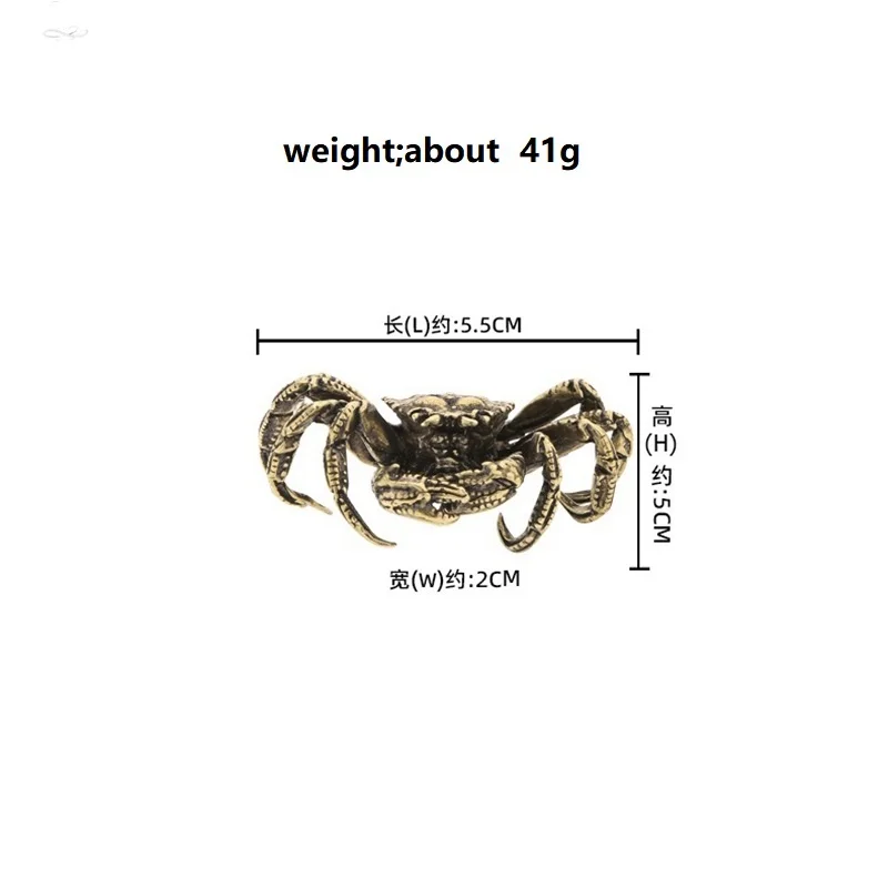 Antique copper Crab Statue Tea Pet Ornament Pure Brass Solid Animal Decoration Accessories Living Room Decoration