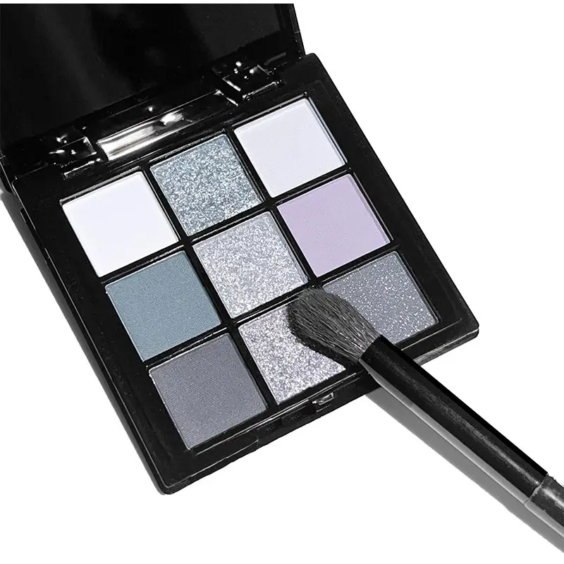 Paleta de sombras de ojos de 9 colores, Color negro oscuro, gris, plateado, brillo, acabado mate, estilo ahumado, escenario para maquillaje de actuación de fiesta