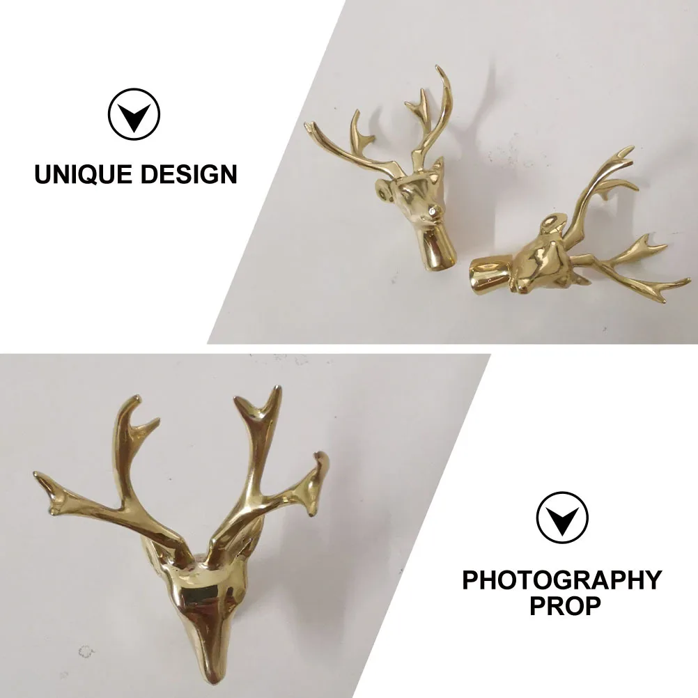 

1pc Deer Head Decor Brass Craft Sturdy Safe Material Elegant Desktop Adornment For Home Office Bookshelf Resin Tabletop Gift