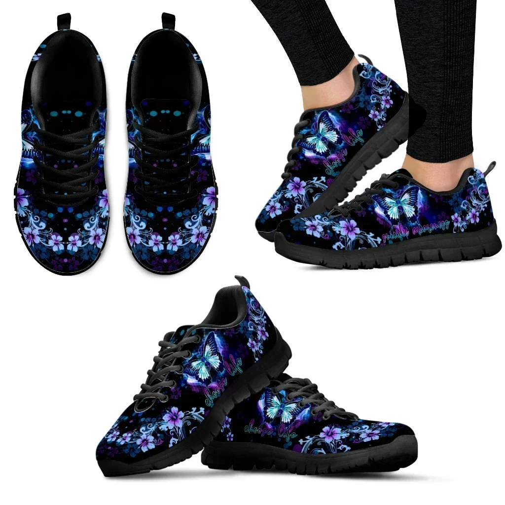 Purple Bohemian Mandala Flower Design Lightweight Outdoor Shoes Butterfly Pattern Comfortable Platform Sneakers