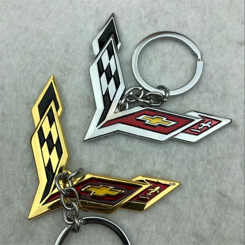 3D Metal Car Styling Keyring for Chevrolet Logo Corvette Emblem Keychain Creative Double-sided Logo Key Chain Auto Decoration