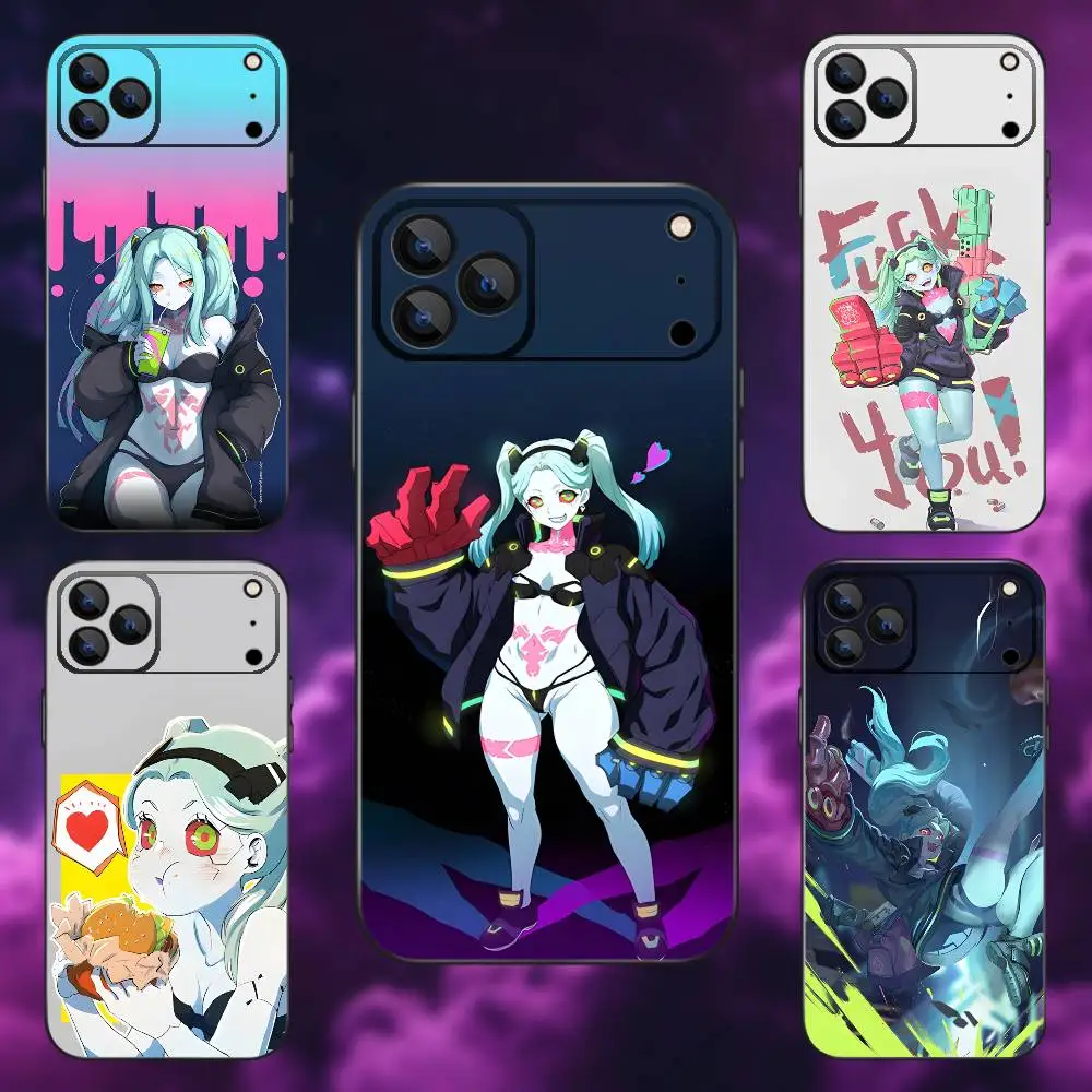 حافظة هاتف ريبيكا C-Cyberpunk E-Edgerunners لهاتف iPhone 17,16,15,14,13,12,Pro,Max,Plus,E,SE4,Air,Mini Black Soft Box