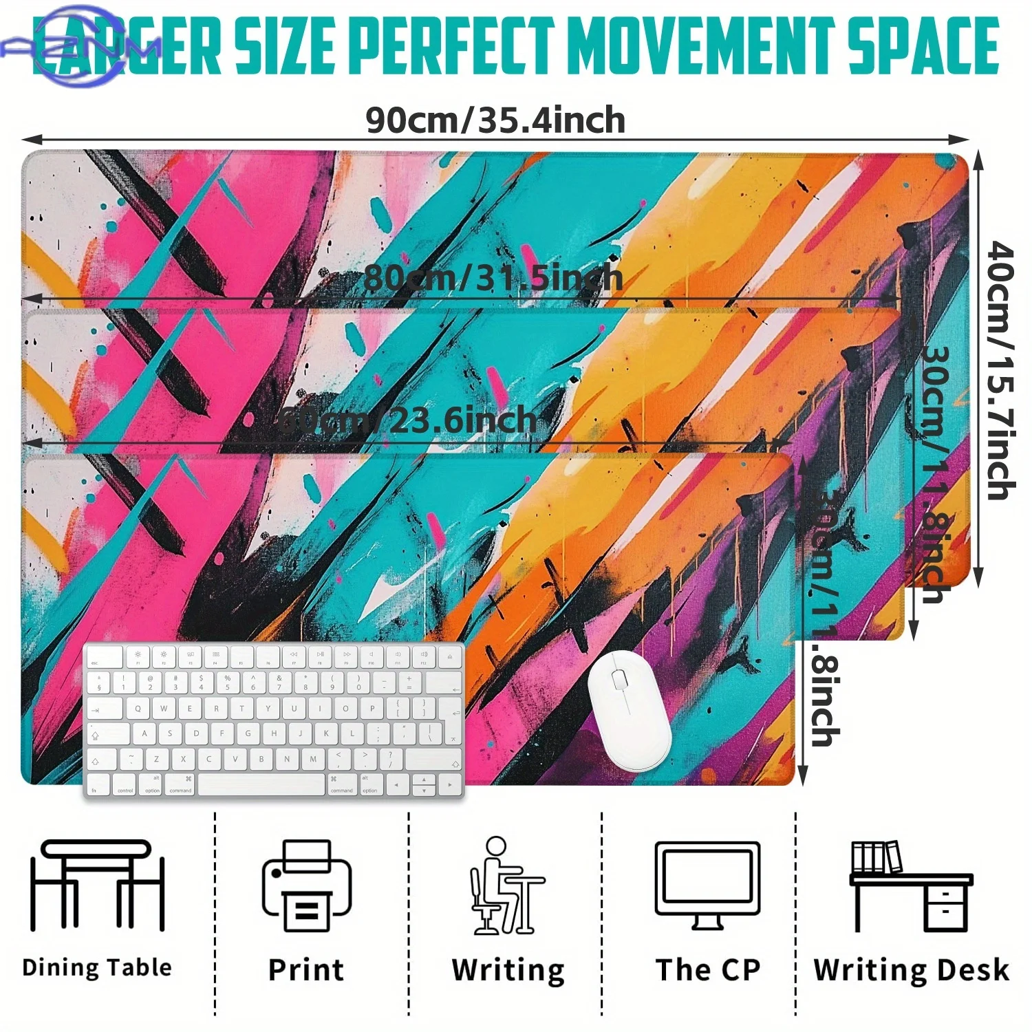 Large Gaming Mouse Pad & Desk Mat - Energetic Color Splash Abstract Design, Non-Slip Surface, Durable Rectangular Computer Keybo